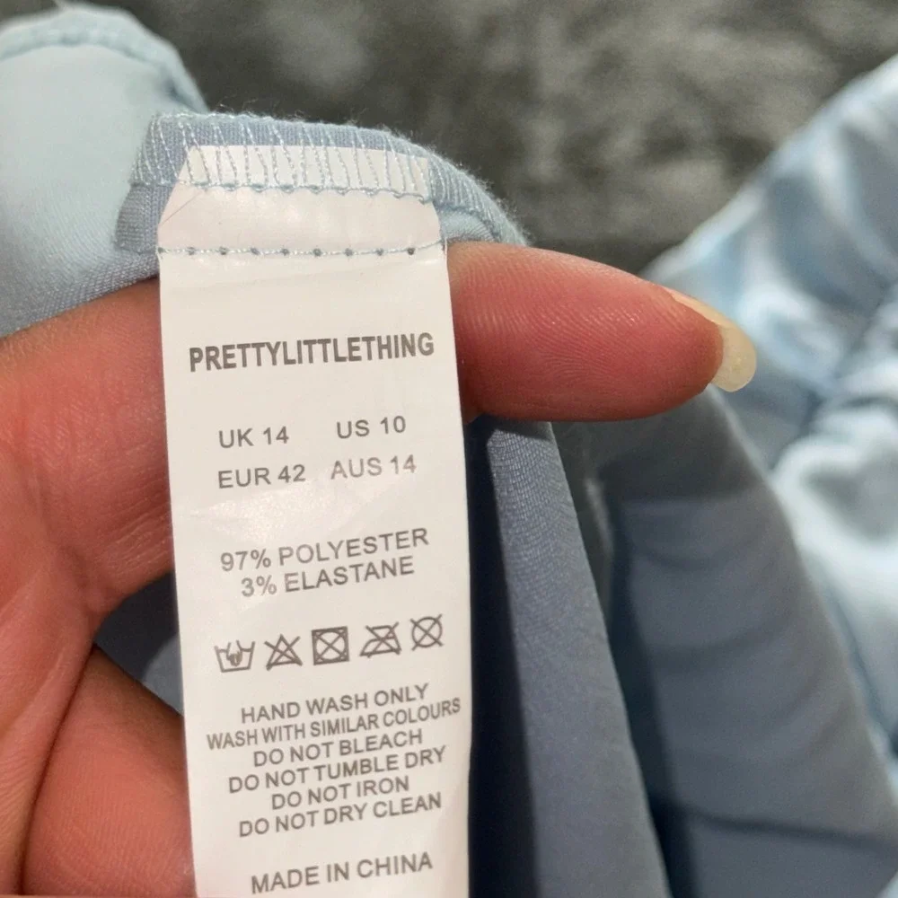 PrettyLittleThing Baby Blue Corset Draped Bardot Midi Dress US 10 NWT Cocktail